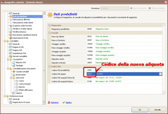 IVA predefinita azienda