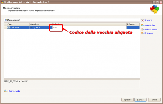 Ricerca prodotti per aliquota iva