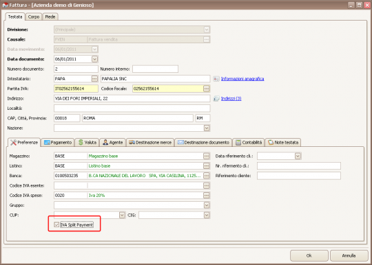 Split Payment - Documento di magazzino