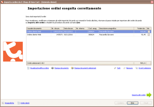 Integrazione NewCart - Importazione ordini - Passo 5