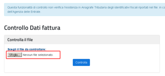 Portale Fatture e Corrispettivi - Selezione file