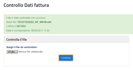 Portale Fatture e Corrispettivi - Esito controllo file