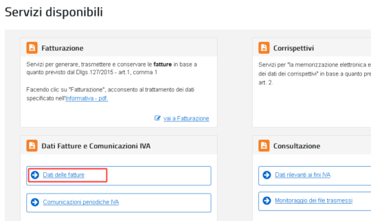 Portale Fatture e Corrispettivi - Dati delle Fatture