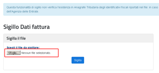 Portale Fatture e Corrispettivi - Selezione sigilla file